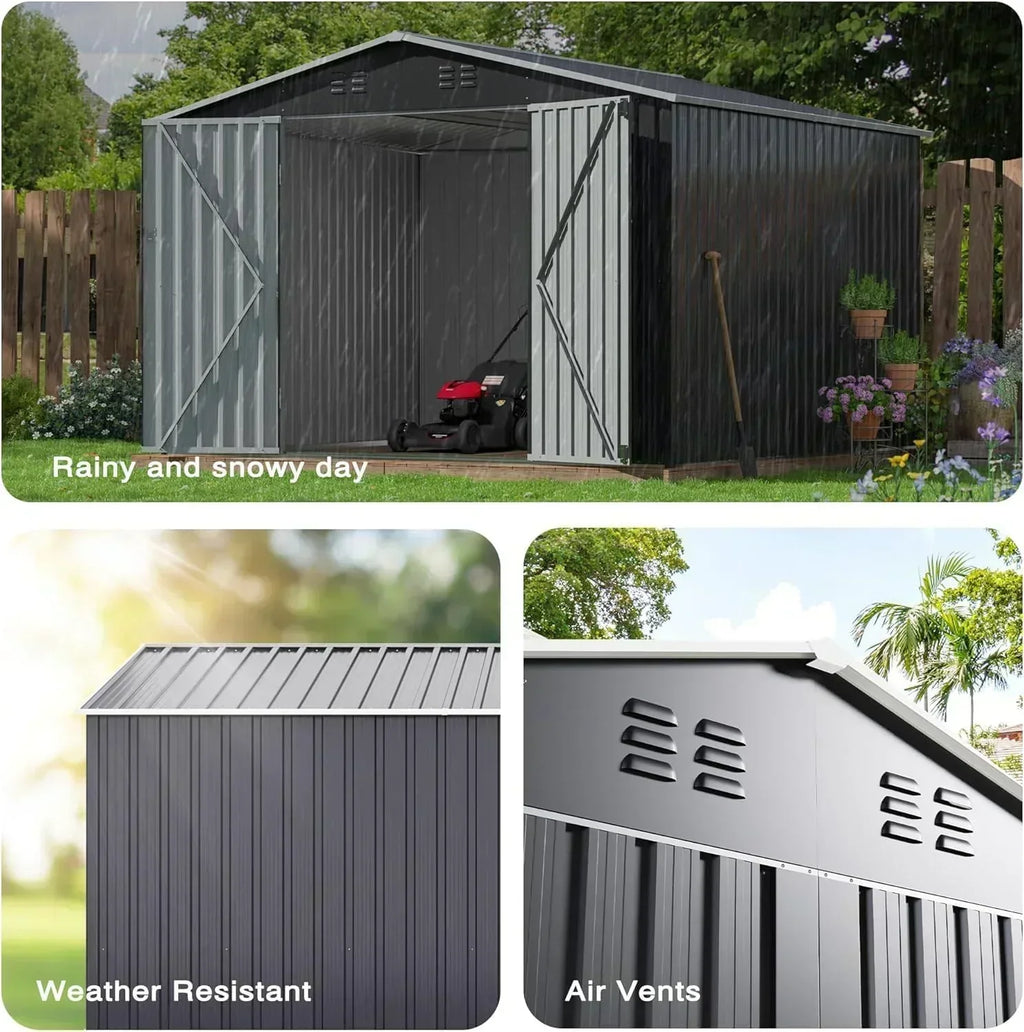 Polar Aurora 8 x 12 FT Outdoor Storage Shed Metal Garden Shed with Updated Frame Structure