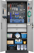 Yizosh Metal Garage Storage Cabinet with Locking Doors Heavy Duty Steel Tool Cabinet