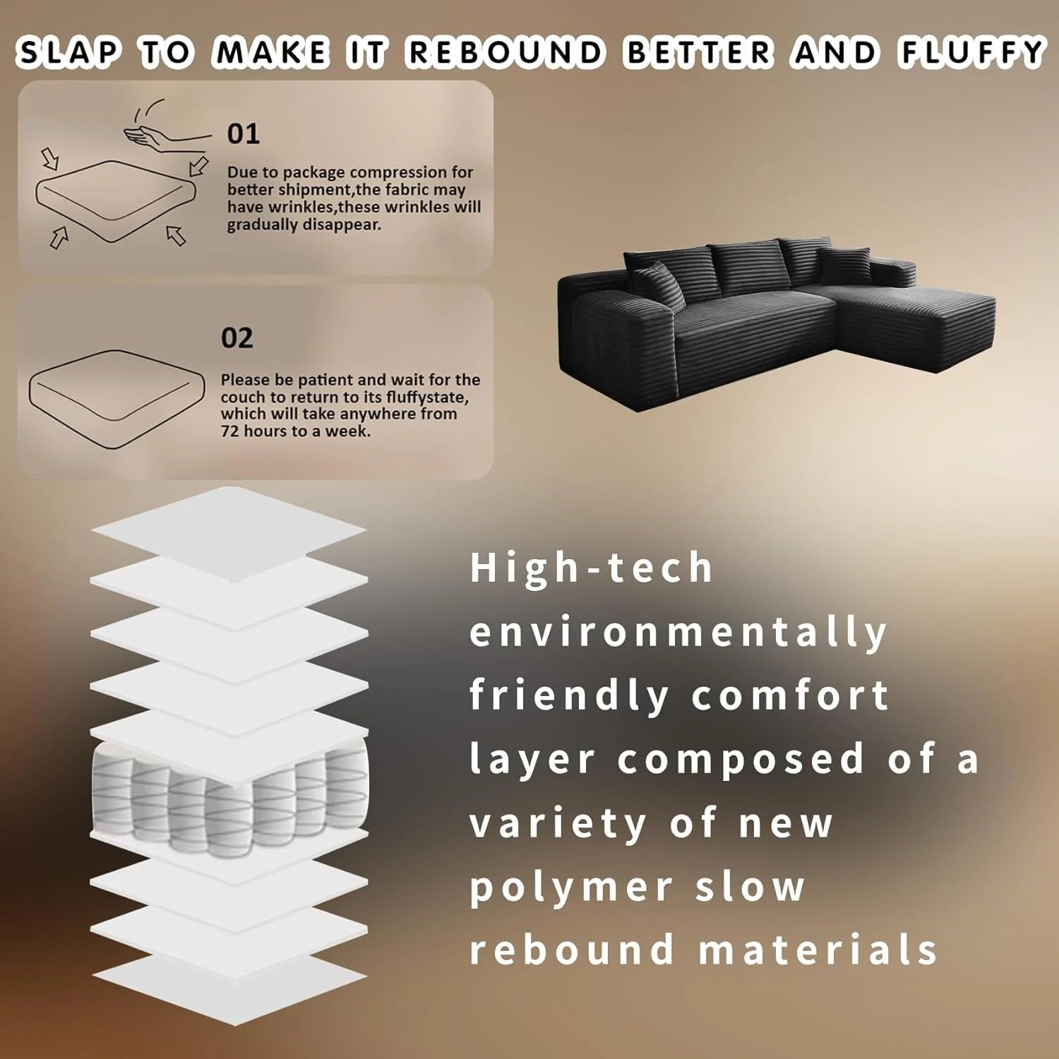 Cloud section sofa and L-shaped recliner modern modular sofa with deep seats
