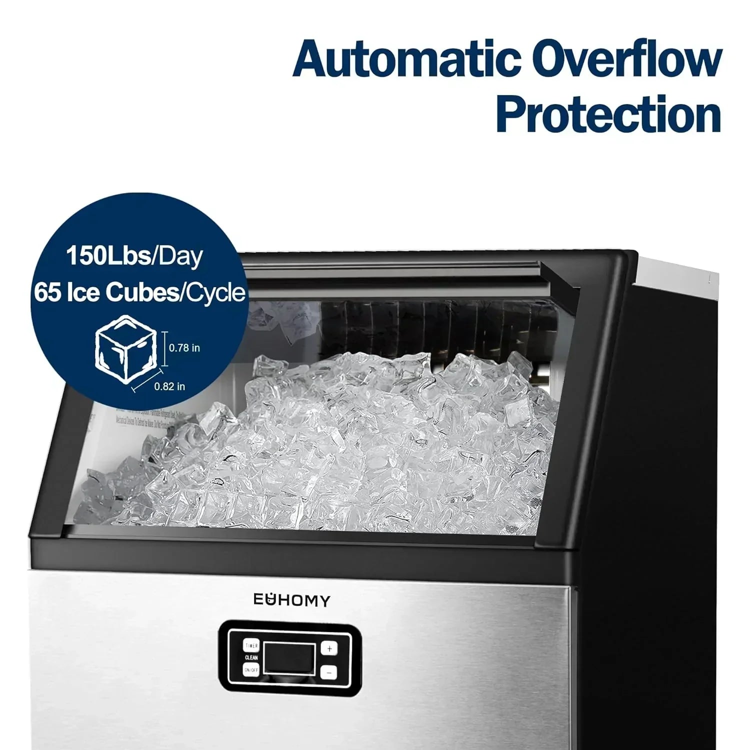 EUHOMY Commercial Ice Maker Machine 100lbs/24H Stainless Steel Under Counter ice Machine