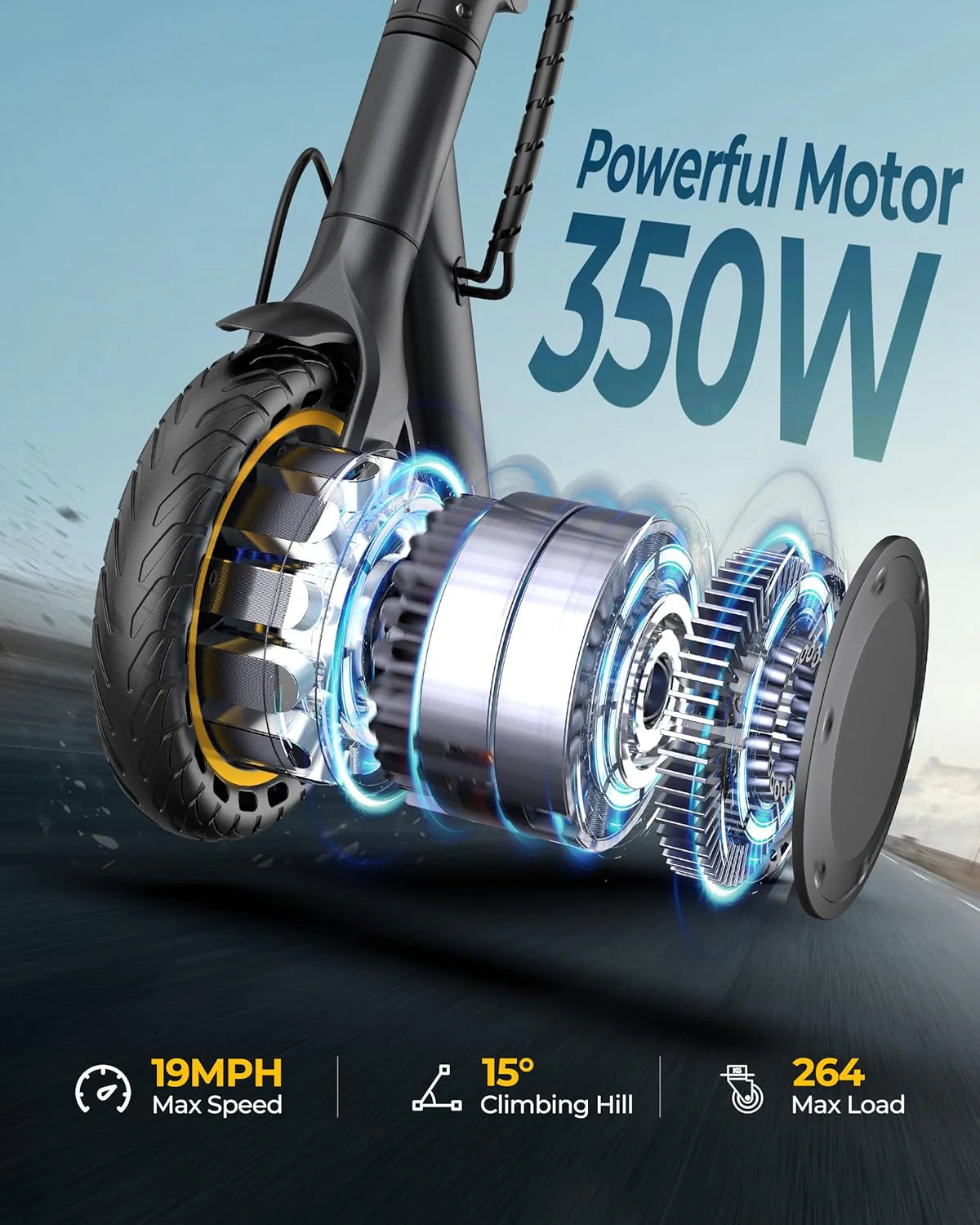 Electric Scooter, 350W/500W Motor, Top Speed 19/22 mph, Max 16/23/28Miles Ranges, Foldable E Scooter for Adults
