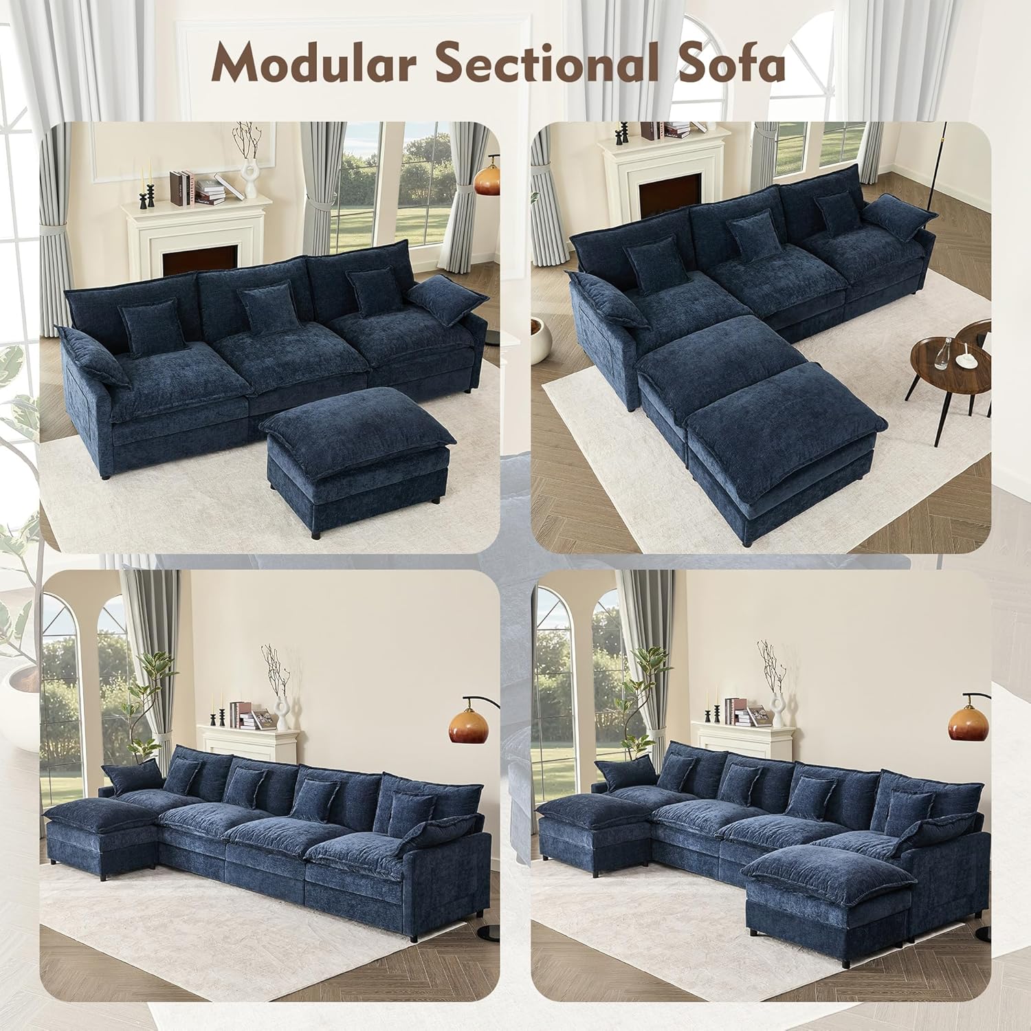 108 Inch U Shape Sofa Sectional Sofa Comfortable Cloud Sofa with Removable Footstool