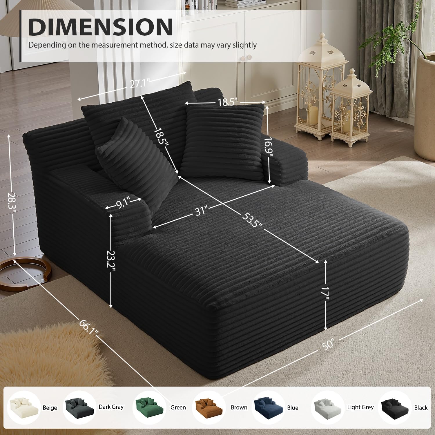 50-inch indoor recliner, oversized corduroy upholstered boneless sofa bed, deep sleeper sofa reading chair, cloud sofa, living room sofa