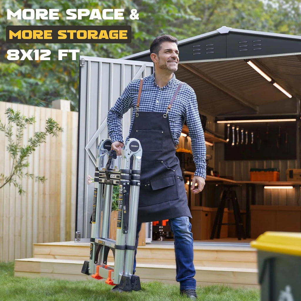 Polar Aurora 8 x 12 FT Outdoor Storage Shed, Metal Garden Shed with Updated Frame Structure, Tool Sheds for Backyard Garden Patio Lawn Black
