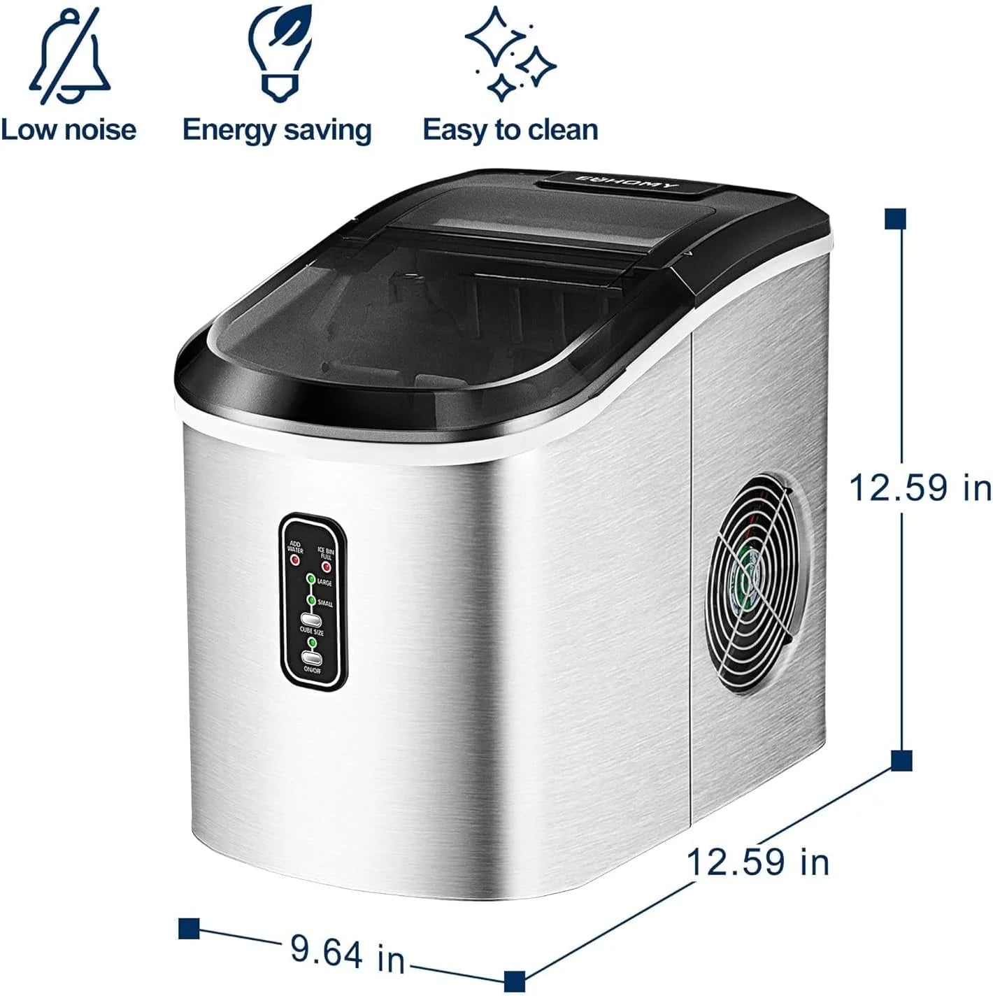 EUHOMY Nugget Ice Maker Countertop with Handle, Ready in 6 Mins, 34lbs Per Day, Removable Top Cover, Auto-Cleaning, Portable Sonic Ice Maker with Basket and Scoop, for Home/Party/RV/Camping (Black)