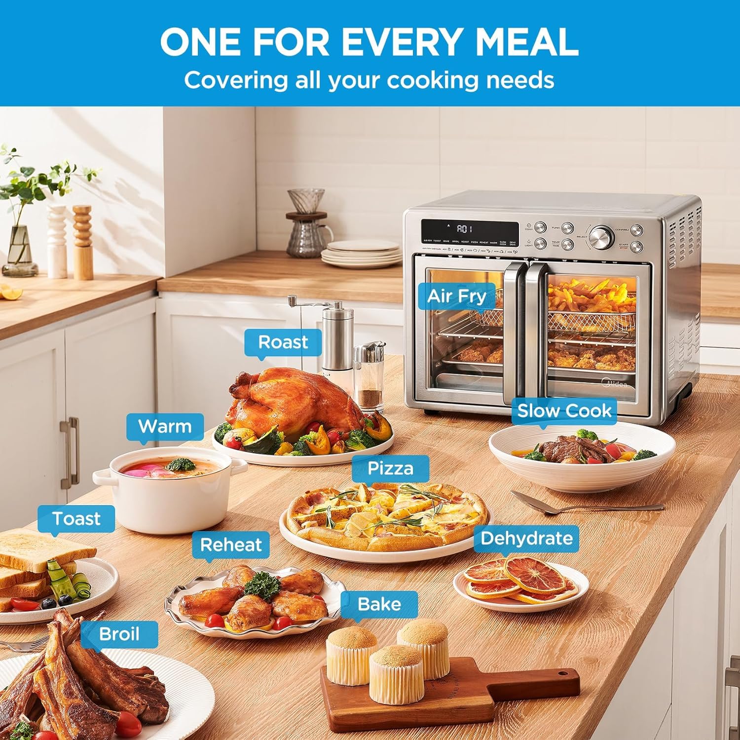 Flexify French Door Toaster Oven Air Fryer Combo 26.4 QT Extra Large Air Fryer Countertop