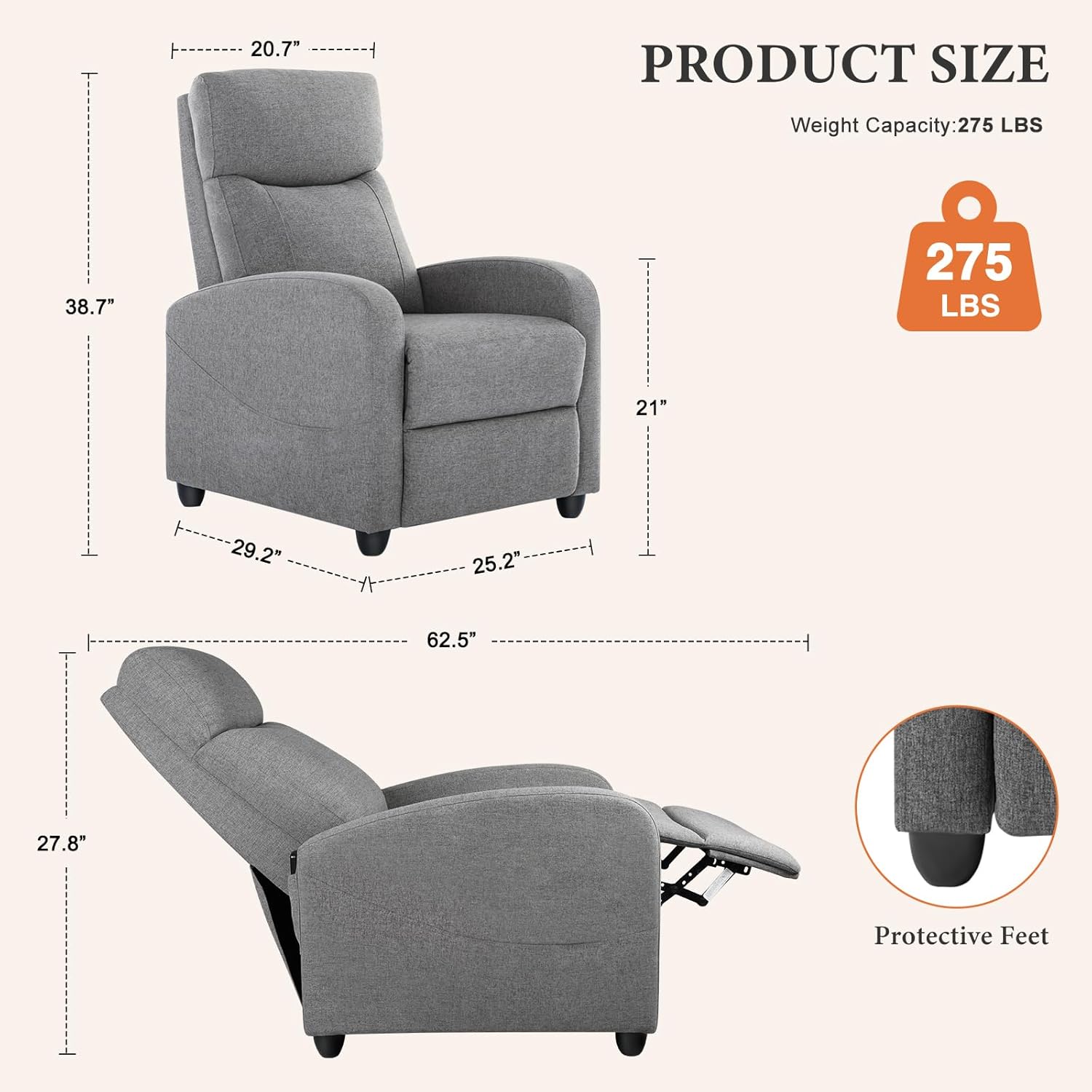 Sweet and crisp rocking chair 360 degree rotating recliner with sliding function