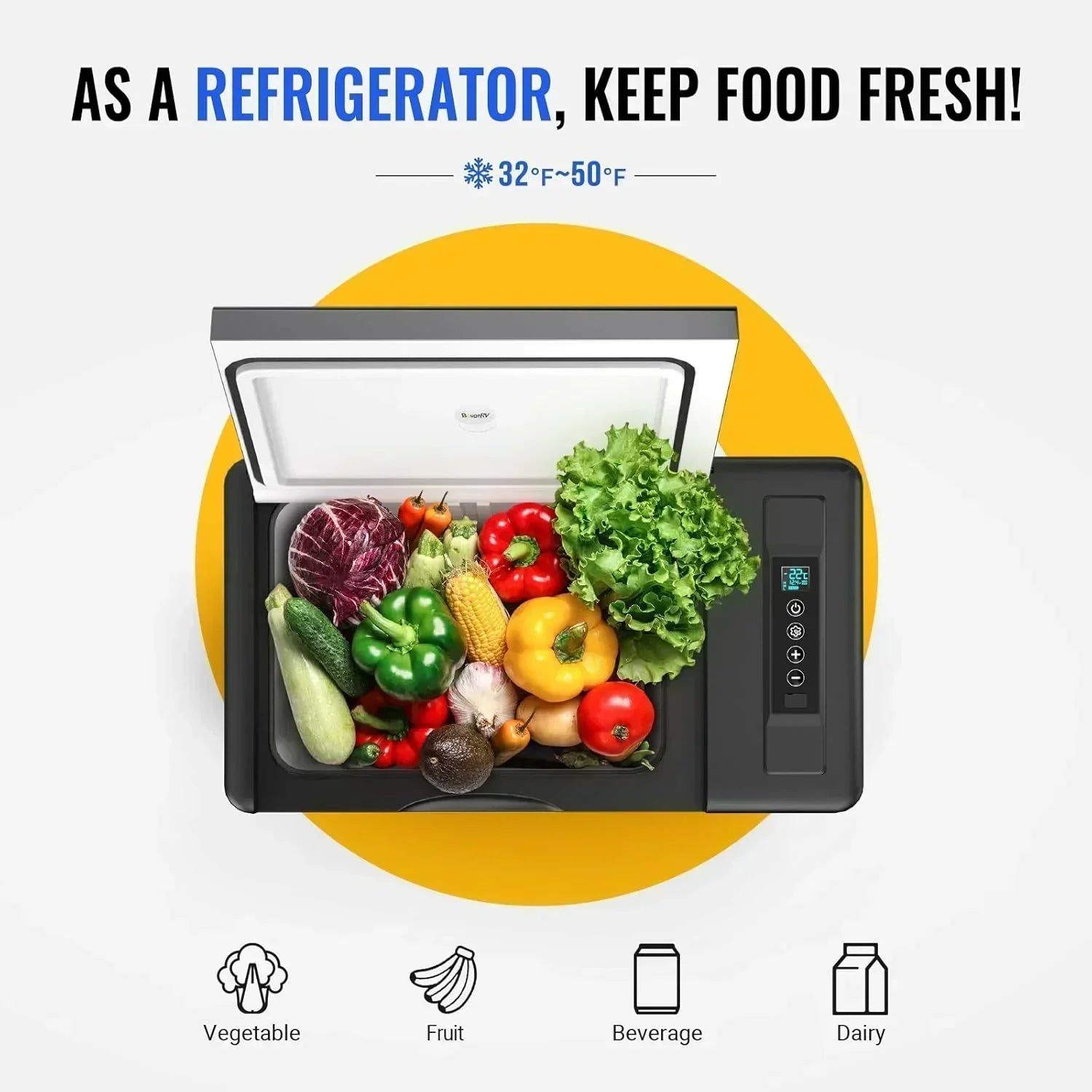 BougeRV 12 Volt Refrigerator 12V Car Fridge 23 Quart Portable Freezer Compressor Cooler