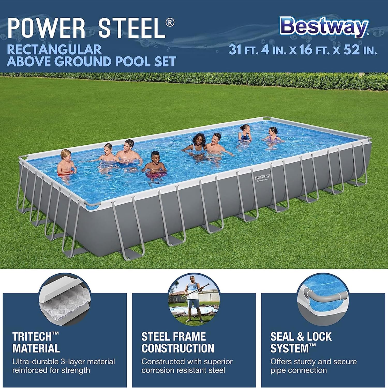 Power Steel 14' x 8'2 x 39.5 Oval Above Ground Pool Set Includes 530gal Filter Pump Ladder