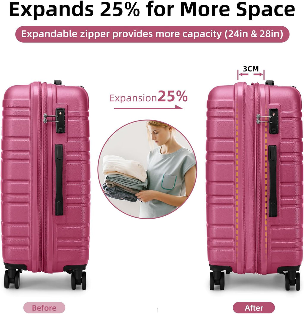 6-piece luggage set, expandable hardshell suitcase set with spinner wheels, lightweight rolling luggage set