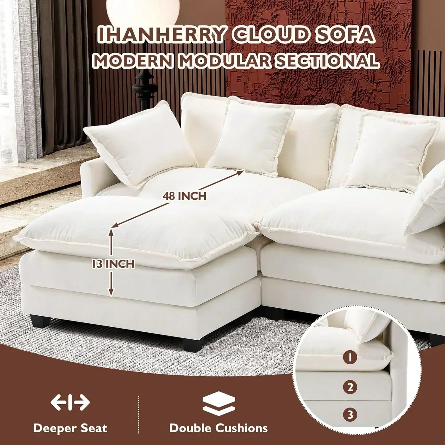 ihanherry 146-inch U-shaped modern sofa modular area cloud sofa