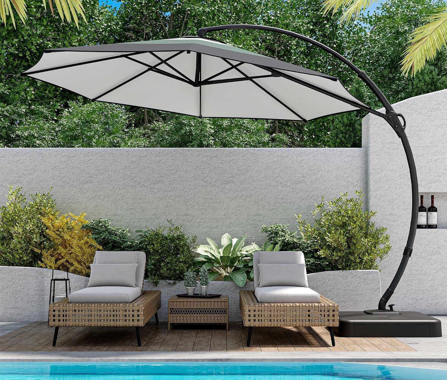 LAUSAINT HOME Outdoor Patio Umbrella with Base included 11 FT Deluxe Curvy Cantilever Umbrella
