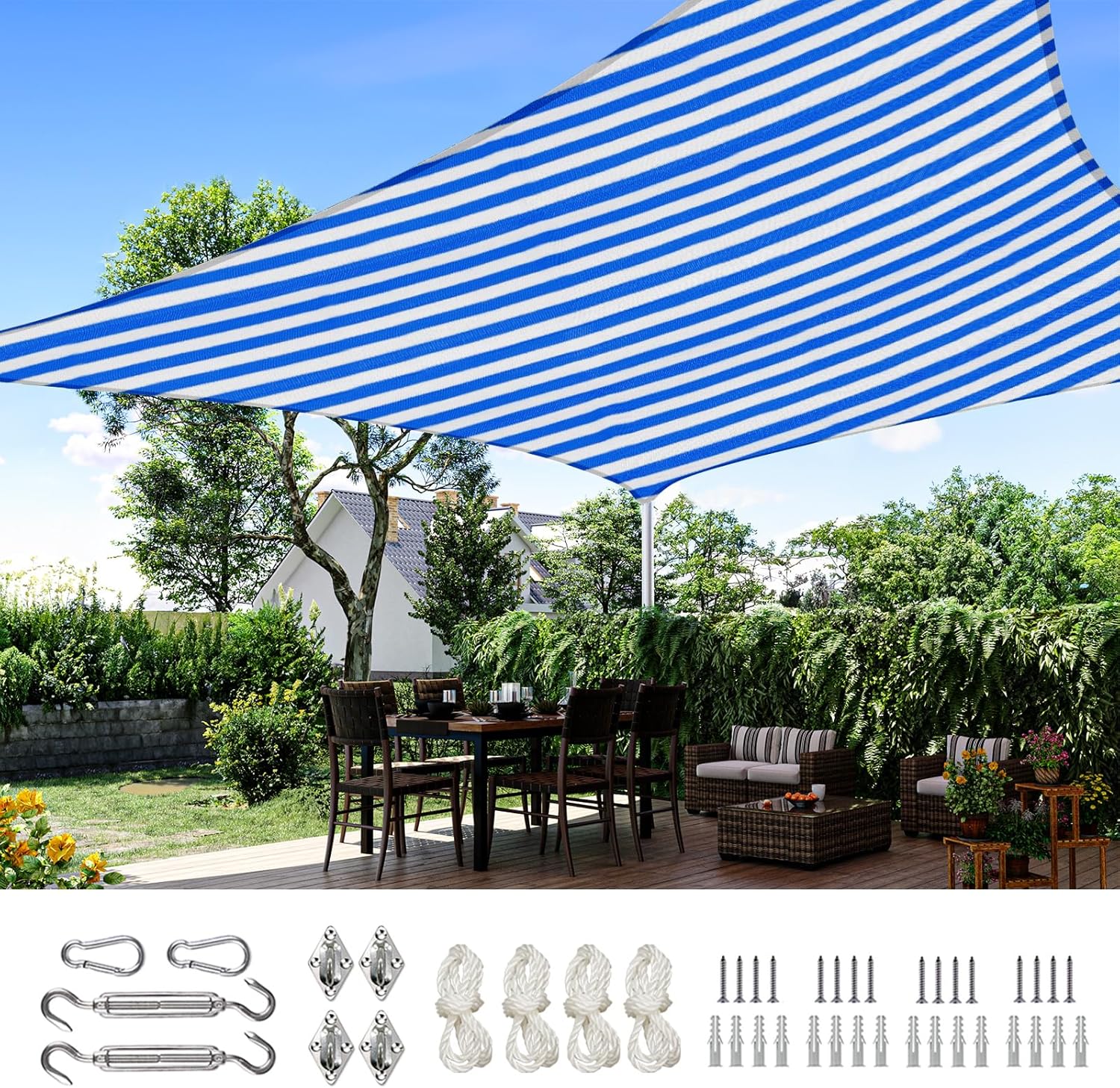 Quictent Sun Shade Sail for Patio, 185GSM Heavy Duty Rectangular Outdoor Sunshades UV Block Outside Canopy Cover for Backyard White and Grey Multi 20x26ft