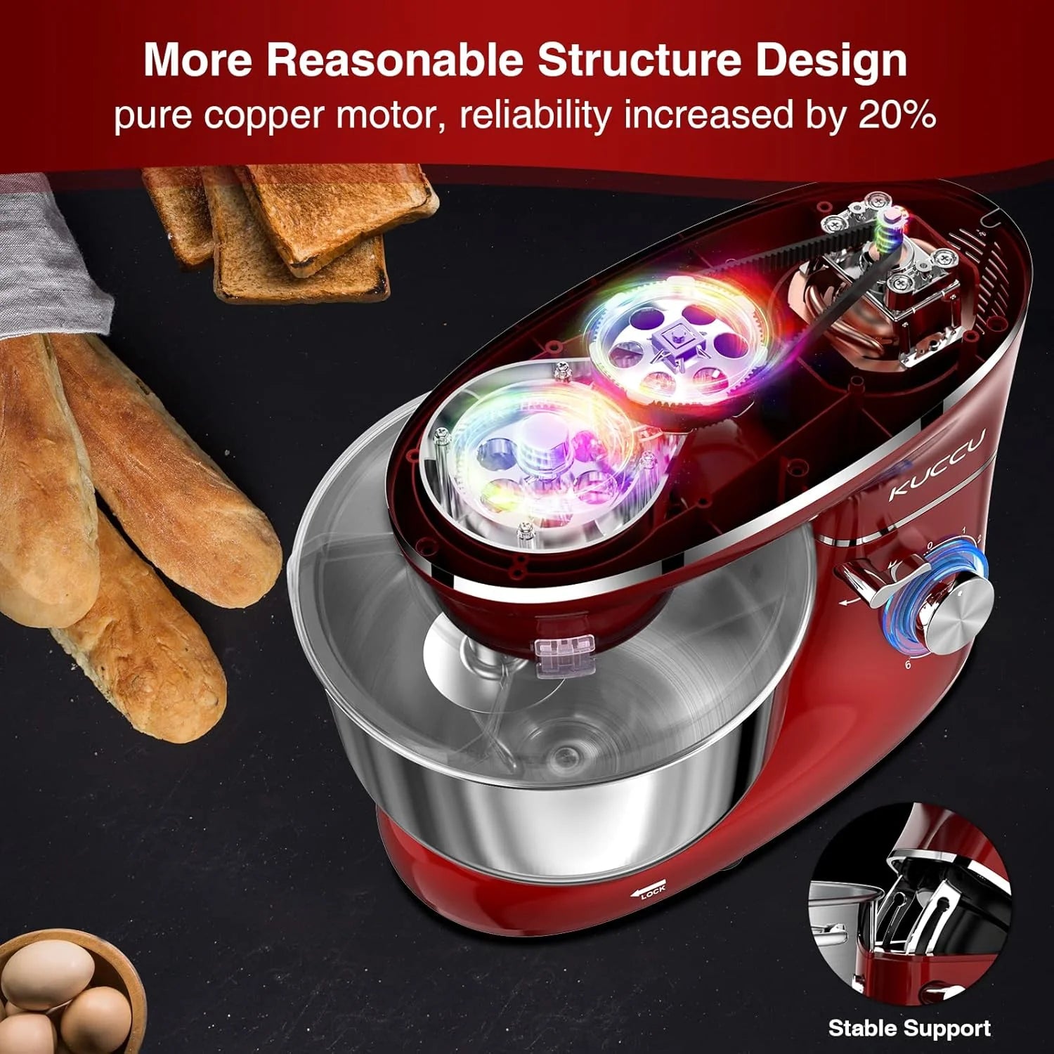 Stand Mixer 6.5 Qt 660W 6-Speed Tilt-Head Food Dough Mixer, Kitchen Electric Mixer with Stainless Steel Bowl,Dough Hook,Whisk, Beater, Egg white separator